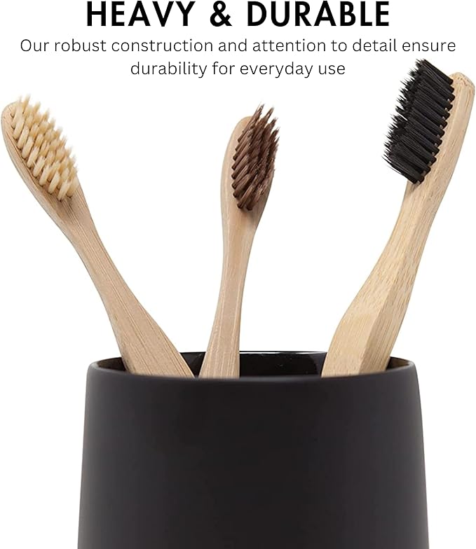 Matte Black Toothbrush and Toothpaste Holder and Cup for Bathroom Vanity and Countertop, Round Organizer for Electric Toothbrushes, Floss, Razors, Cotton, and Mouthwash