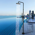 RBROHANT Freestanding Outdoor Shower Black, Height Adjustable Outside Showers for Backyard Garden Pool Beach, Outdoor Shower Fixtures with 10” Rain Shower Head and Handheld, Matte Black, JK0316