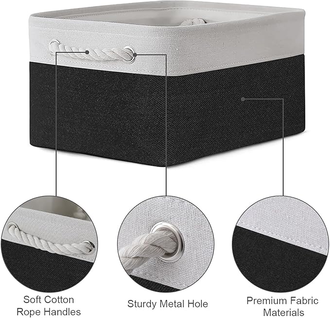 TheWarmHome Storage Bins for Shelves - 1 Pack 13.8x9.7x6.7 inch Storage Basket for Organizing for Closet Organizer Cubes Laundry Cloth Nursery (White & Black)