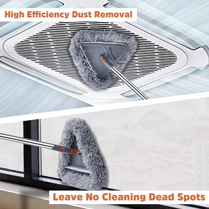 Wall Cleaner Mop with 94" Long Handle, 2-in-1 Triangle & Rectangle Head with Squeegee, 10 Washable Pads, Baseboard Cleaner Tool for Walls Scrubber, Ceilings, Windows, Glass, Fans, Doors, Corners