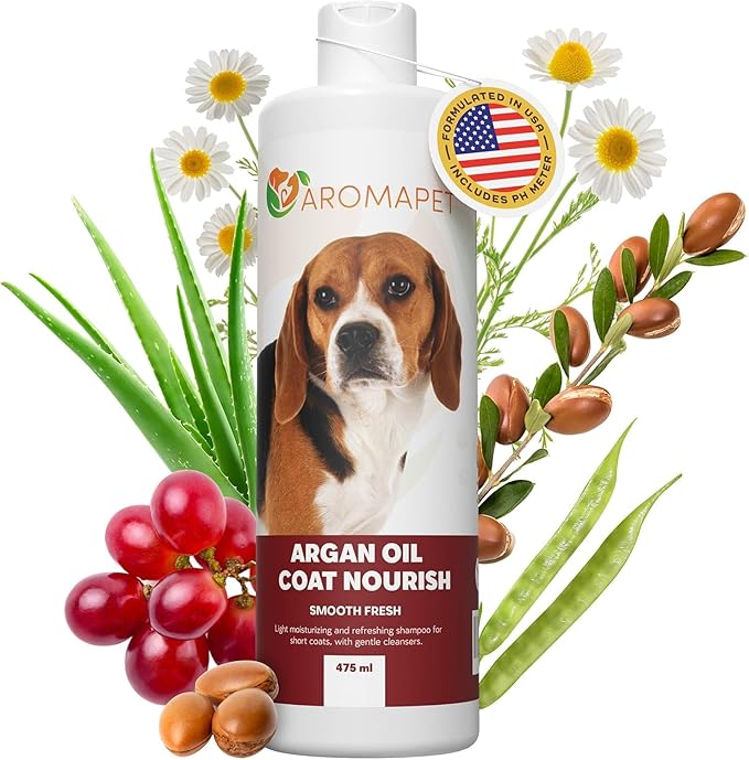 Argan Oil Coat Nourish Dog Shampoo - Deodorizing Dog Shampoo with Chamomile - Great for Beagle, Short Coats & Sensitive Skin - Hypoallergenic Light moisturizing with Gentle cleansers.