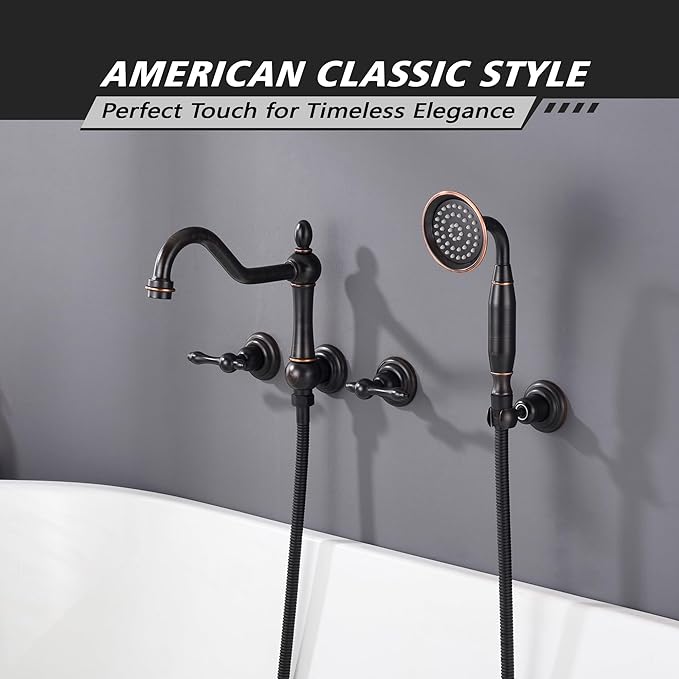 SUMERAIN Oil Rubbed Bronze Wall Mount Bathtub Faucet with Hand Held Shower, Classic High Flow Tub Filler, Rough-in Valve Included