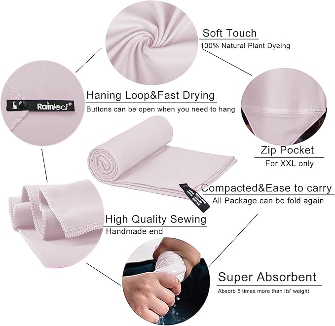 Rainleaf Microfiber Towel Perfect Travel & Gym & Camping Towel. Quick Dry - Super Absorbent - Ultra Compact - Lightweight. Suitable for Trip, Beach, Shower, Backpacking, Pool