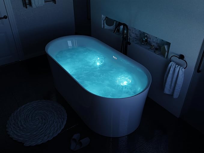 ANZZI 67" Freestanding Air Jetted Whirlpool Bathtub - White Acrylic Soaking Tub with LED Lights & Touch Controls | FT-AZ067