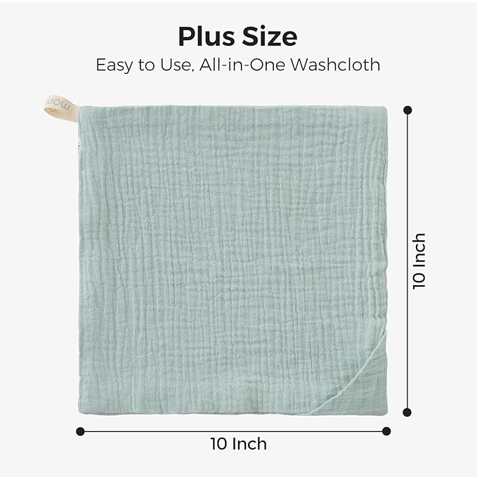 Momcozy Baby Washcloths - 4 Layer Design| Medium Thickness| Soft & Absorbent| Premium Cotton for Newborns' Skin-Great for Bathing, Wiping & on-the-go Use, Shower Gift and Essential(5 Pack, 10x10 inch)