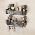 VOLPONE Shower Caddy Suction Cup No Drilling Suction Cup Shower Shelf Aluminum Bathroom Shower Organizer Storage Rack Adhesive with Towel Bar Hooks (2-Pack, Matte Gray)