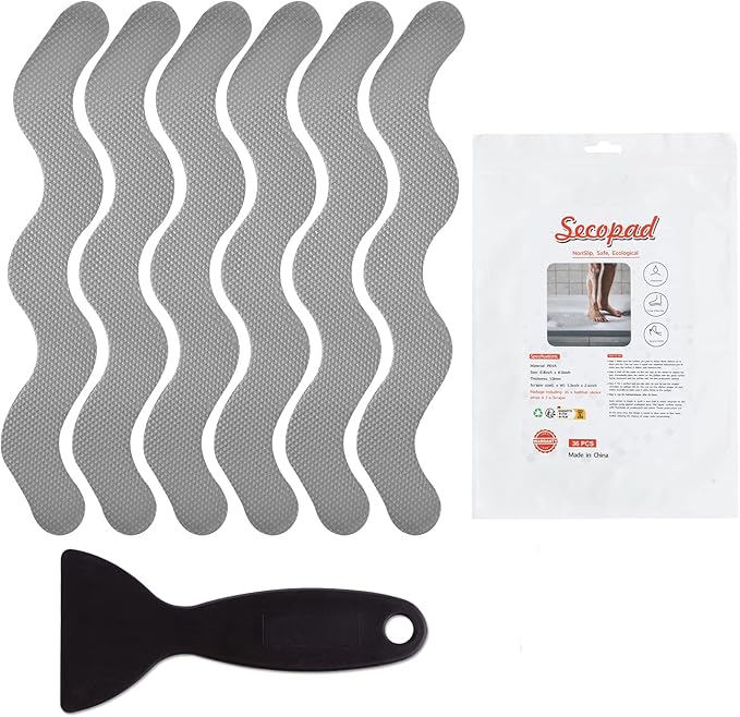 36 PCS Anti Slip Shower Stickers, Safety Bathtub Strips Adhesive Decals with Premium Scraper for Bath Tub Shower Stairs (Grey)