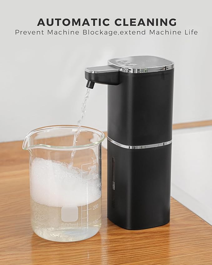 2 Pack Automatic Foaming Soap Dispenser, 12.8oz Rechargeable, Adjustable Foam Levels, IPX5 Waterproof, Touchless & Wall/Tabletop Use for Kitchen Bathroom, Black