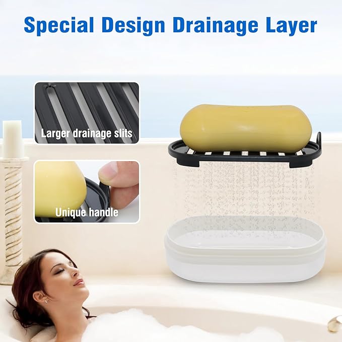 Soap Box, Travel Soap Container, Bar Soap Case with Removable Draining Layer - Clear Style A