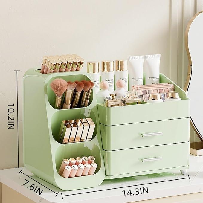 Makeup Organizer with Drawers for Vanity,Spacious Cosmetic Display Case,Perfect Storage Solution for Your Beauty Essential (All Green)