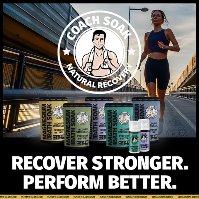 Coach Soak Recovery Bath Soak - Alternative to Epsom Salt Bath Soak - Fast-Absorbing Pure Magnesium Flakes & Dead Sea Salt with 21 Minerals, Bath Salts & Essential Oils - 3 lb, Energizing Citrus