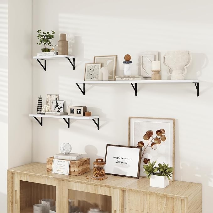 Dreamland White Floating Shelf 36 inch, 36W x 8D Wall Mounted Shelves Set of 2, Wide Display Ledge Shelf with Sturdy Metal Brackets for Living Room, Bathroom, Bedroom and Kitchen