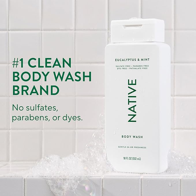 Native Body Wash Contains Naturally Derived Ingredients | For Women & Men, Sulfate, Paraben, & Dye Free Leaving Skin Soft and Hydrated | Eucalyptus & Mint 18 oz