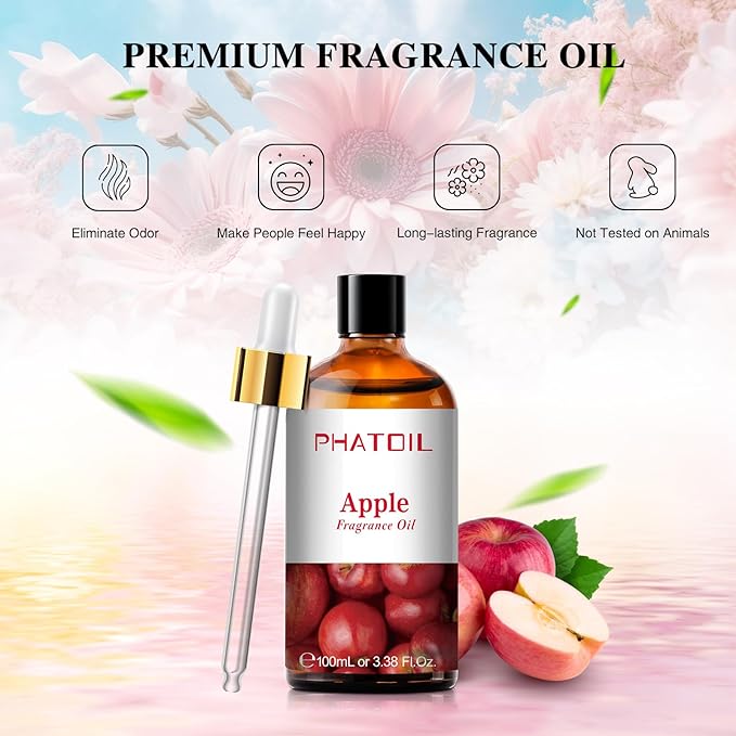 PHATOIL 3.38FL.OZ Apple Fragrance Oils for Aromatherapy, Essential Oils for Diffusers for Home, Perfect for Diffuser, Yoga, Skin Care, DIY Candle and Soap Making - 100ml