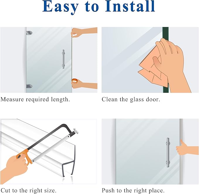 Frameless Shower Door Seal Strip 4 Pack x 39 Inch U for 3/8" Thick Glass Shower Door Side Seal Strip Bottom Seal Door Sweep, Ultra Clear Polycarbonate, Stop Shower Leaks Create A Water Barrier