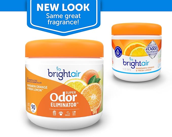 Bright Air 14 oz. Super Odor Eliminator, For Medium-Size Spaces, Mandarin Orange and Fresh Lemon Scent, Case of 6, Air Freshener, Natural Essential Oils, Lasts Up to 90 Days Each