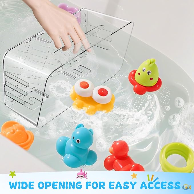 Lysam Bath Toy Storage 2 Packs, Large Bath Toy Holder with 3 Compartment, Quick Dry Bathtub Toy Organizer, Bath Tub Toy Net, Shower Toy Basket & Bin, Bathroom Accessories for Baby,Toddler,Kids（Clear）