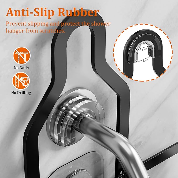 Shower Caddy Hanging Shower Head,Rustproof Hanging Shower Caddy Over Showerhead Bathroom Shower Caddies Shelf Organizer Rack For Sponge,Shampoo,Soap Storage,With Razor-Hooks,Black