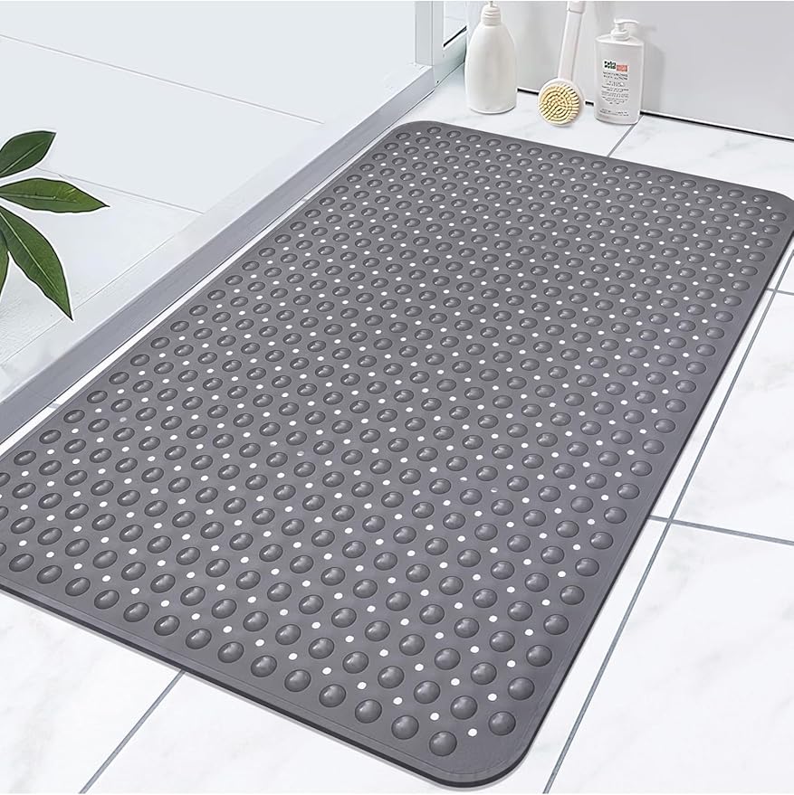 Extra Large Shower Mat, Yonala 47.2 x 31.5 Inch Non Slip Shower Mats for Inside Shower with Drain Hole and Suction Cups, Soft Trimmable TPE Anti Slip Shower Mat for Walk in Shower Stall, Heavy Mat