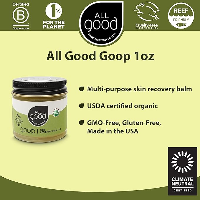 All Good Goop Organic Skin Care Recovery Balm - All Purpose Ointment w/Calendula, Lavender, Beeswax - Chafing Cream, Dry Skin Salve, Cracking Lip Moisturizer - Soothes, Hydrates & Calms - 1oz, 2-pack