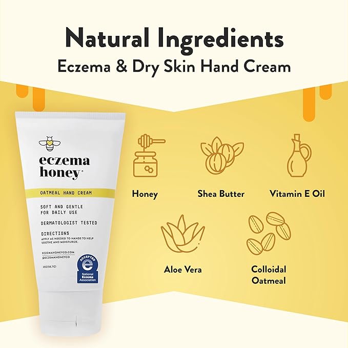 ECZEMA HONEY Oatmeal Hand Cream - Natural Hand & Body Lotion for Eczema Rash Relief - Eczema Cream for Dry, Itchy, Sensitive, & Irritable Skin (2 Oz)