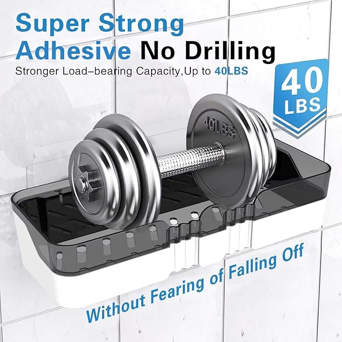 2-Pack Shower Caddy, Separable Shower Organizer with Soap Dish and Hooks, No Drilling Double Layer Shower Shelf, Used for Bathroom and Kitchen (Black)