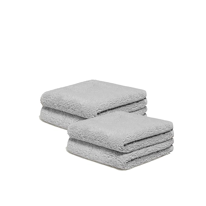 Italic Serene Ultraplush Cotton Washcloth Towel Set, 4 Soft & Absorbent Face Towels, Light Gray, 800GSM, 100% Cotton, Heavy Duty, Resort Grade Towels (Light Gray)