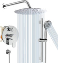 SR SUN RISE 12 Inch Shower System, Slide Bar Shower Faucets Sets Complete Round Shower Heads and 6-Spray Handheld Combo, Wall Mounted Dual Shower Set Included Valve and Trim Kit, Polished Chrome