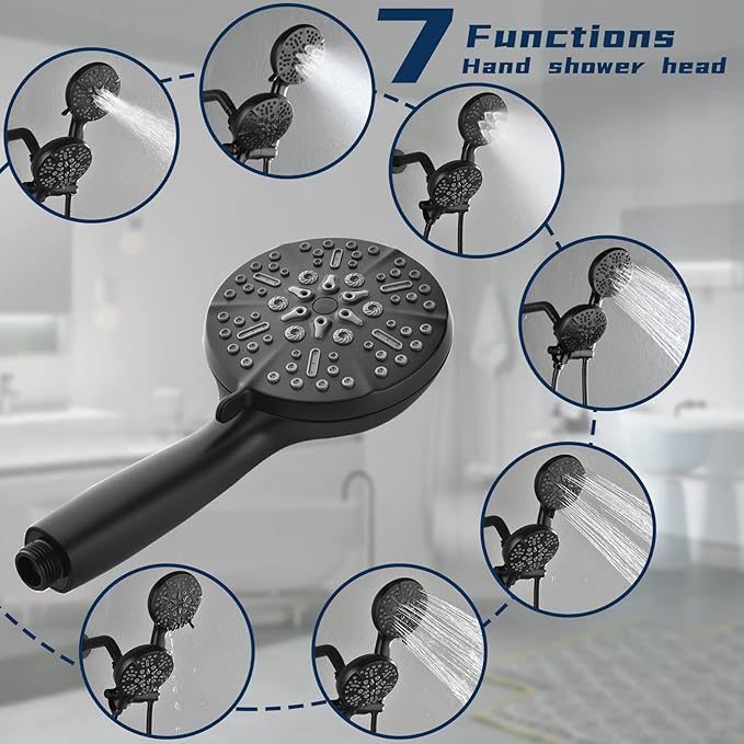 Tub and Shower Faucet Set Complete Dual Shower Head and Handheld 2 in 1 Combo Set Shower System with Tub Spout Tub and Shower Trim Kit Matte Black