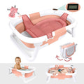 BEBELEH™ Collapsible Baby Bathtub with Thermometer – Bathtub + Baby tub Sling + Newborn Sling – Baby Bathtub Newborn to Toddler 0-24 Months – The Ultimate Baby Bath tub! (with Thermometer,Pink)