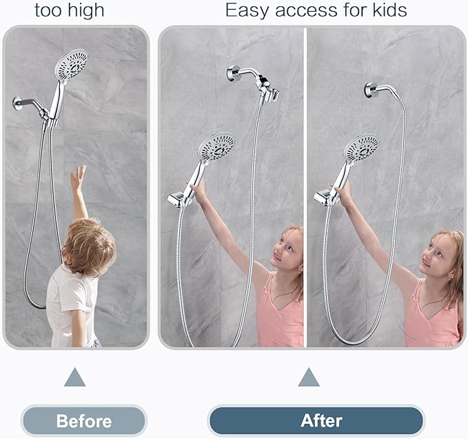 BRIGHT SHOWERS Shower Head Holder Wall Mount, Adjustable Handheld Shower Wand Holder with Universal Fit and Angle Adjustment, Chrome
