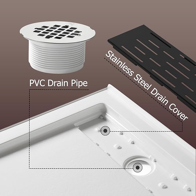 MORVANO 32 x 60 Shower Base with Right Drain and Removable Stainless Cover,Shower Pan Kit Non-Slip in White