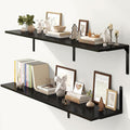 Fun Memories Floating Shelves for Wall, 12 Inch Deep Floating Shelves Set of 2, Wall Mounted Shelf with Metal Brackets, Rustic Wood Wide Shelf for Bathroom, Kitchen and Living Room, Black, 55W x 12D