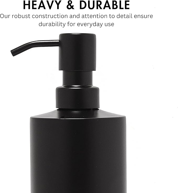 Black Soap Dispenser Stainless Steel for Bathroom and Kitchen Sink, 15oz Refillable Round Rustproof Hand Dish Soap Dispenser Pump for Detergent, Lotion, and Countertop