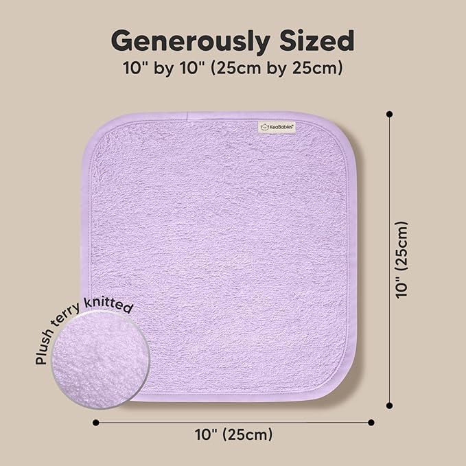 6-Pack Baby Washcloths - Soft Absorbent Viscose from Bamboo Wash Cloths for Babies, Kids, Toddlers, Infant, Newborn Bath Towels, Gentle on Sensitive Skin, 10x10 Reusable Face Towels (Soft Lilac)