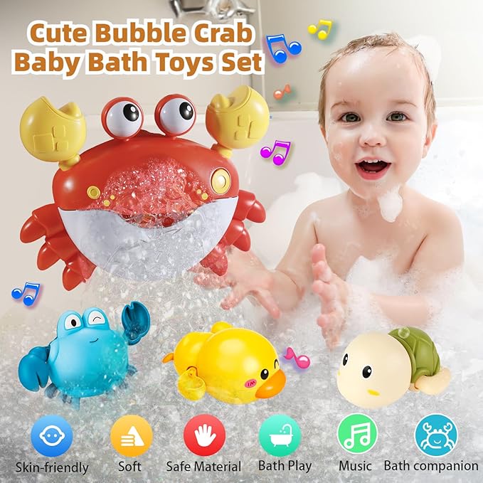 Baby Bath Toys for Toddlers, Crab Bath Bubble Maker with 12 Songs, 3 Pack Wind-up Pool Toys for Kid, Bathtub Toys As Birthday Gift for Boys Girls