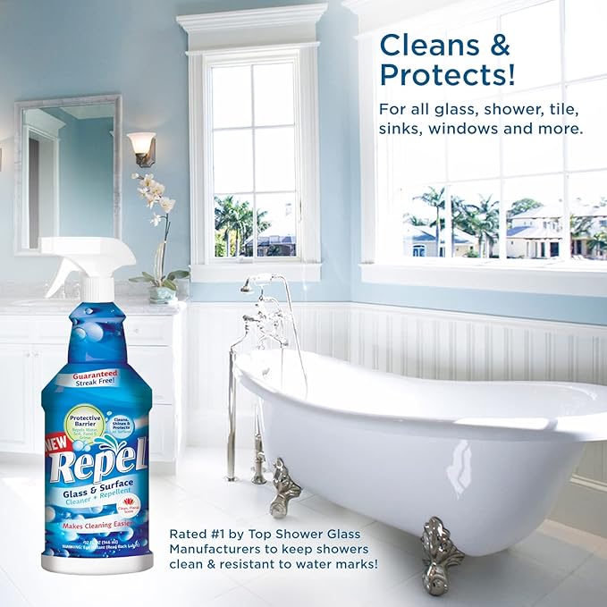 Clean-X REPEL Glass & Surface Cleaner 32 fl. oz. - Cleans & Repels water spots and dirt on glass, mirror, tile and multi surface by UNELKO (3)