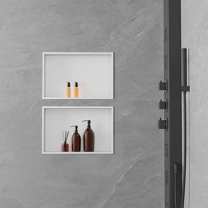 Achelous Stainless Steel Insert Shower Niche 18" X 12" NO Tile Needed, Recessed Shower Shelf Organizer, Matte White