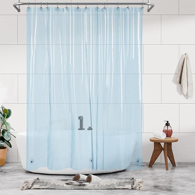 Barossa Design Clear Blue Long Shower Curtain Liner 78" Height - 3 Magnets & Waterproof Lightweight PEVA Shower Liner for Bath Tub, PVC Free, Metal Grommets, Clear Blue, 72x78