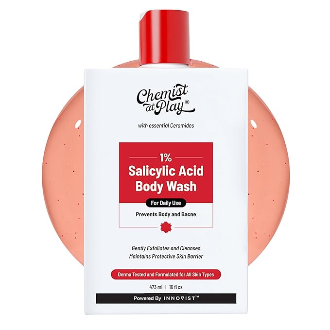 Chemist at Play 1% Salicylic Acid Body Wash | Paraben & SLS Free | Gentle Exfoliating Shower Gel | Prevents Body Acne, Bumpy Skin & Deep Cleanses Skin | For Men & Women | 15.9 Fl oz