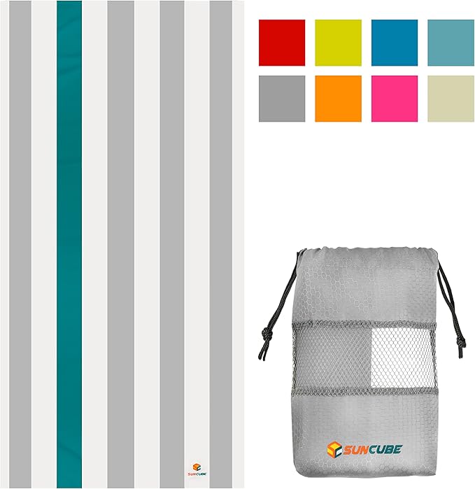 SUN CUBE Microfiber Beach Towel, Quick Dry Sand Free Beach Towel, Lightweight, Compact for Travel Swim Sports Camping, Packable Sand Resistant Towel Adult, Light Grey 60x30 Inches