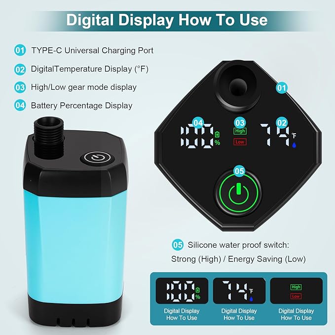 Portable Shower for Camping with 20L / 5.28 Gallons Foldable Bucket, 7800mAh Rechargeable Shower Pump, Outdoor Shower Kit with Digital Display for Hiking, Travel, Car, Pet