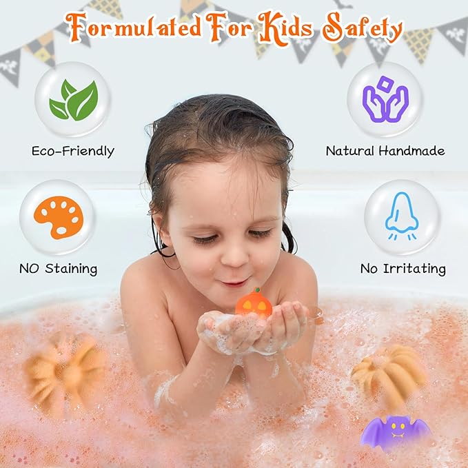 9 Pack Halloween Bath Bombs for Kids, Halloween Bubble Kids Bath Bombs with Surprise Toy Inside, Halloween Treat Bags Gifts for Kids Girls Boys