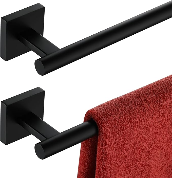 KOKOSIRI Towel Rails Bathroom Towel Bars Matte Black 24 Inch Bath Towel Holder for Cabinet Kitchen Wall, 2 Pack Stainless Steel B4005BK-L24-P2