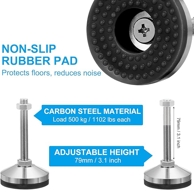 PATIKIL Furniture Leveling Feet 3.2" Dia Base M12 Thread, 4Pcs Carbon Steel Adjustable Threaded Furniture Levelers Screw on Leg Leveler with Pads for Desk Chair Cabinet,Black
