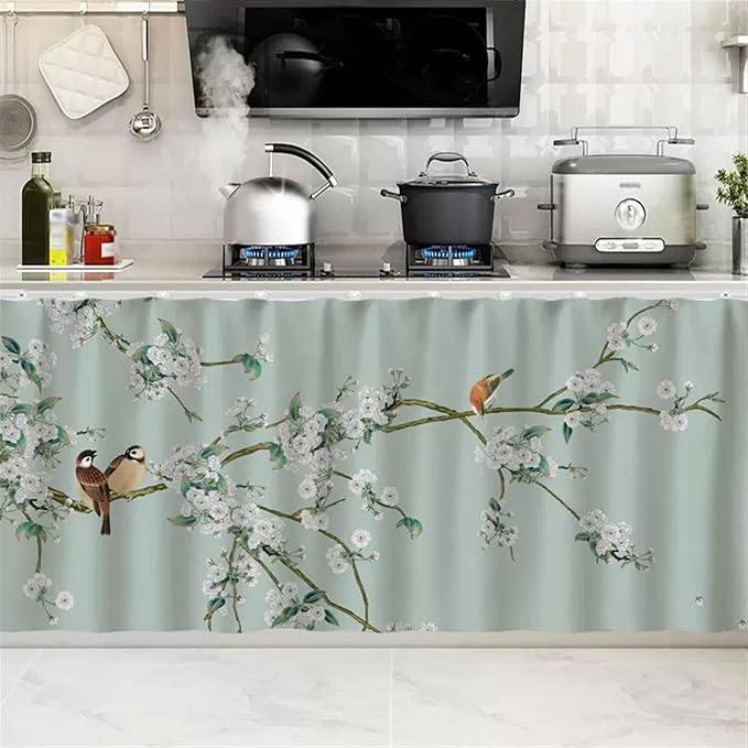 SK Studio Short Curtains for Kitchen, Cabinet Shelf Dust-Proof Blackout Tier Cafe Curtain Under Sink Skirt for Bathroom Laundry Room Style 11, 23.6" W x 27.6" H