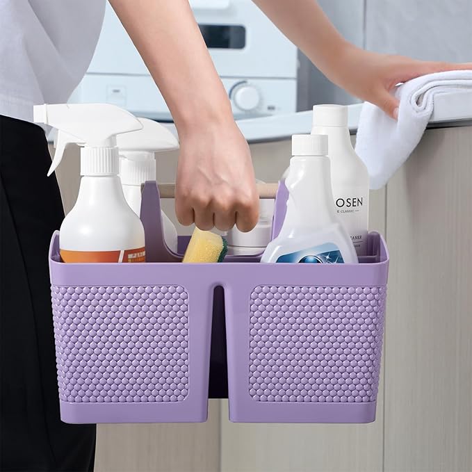 rejomiik Portable Shower Caddy Basket Plastic Cleaning Caddy Organizer Storage Tote with Handle for Bathroom, College, Dorm Room Essentials, Purple