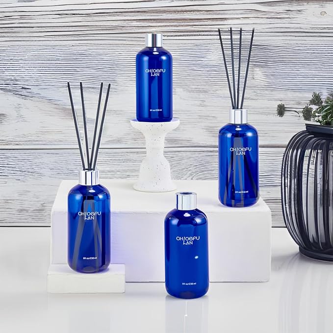 Chloefu Lan Reéd Diffuser, 8.1 oz Natural Essential Scented Oil, 6 Diffuser Sticks, Home Fragrance Sandalwood, Aromatherapy Oil Diffuser Reeds, More Masculine Scent, Bathroom & Office Decor 230ml