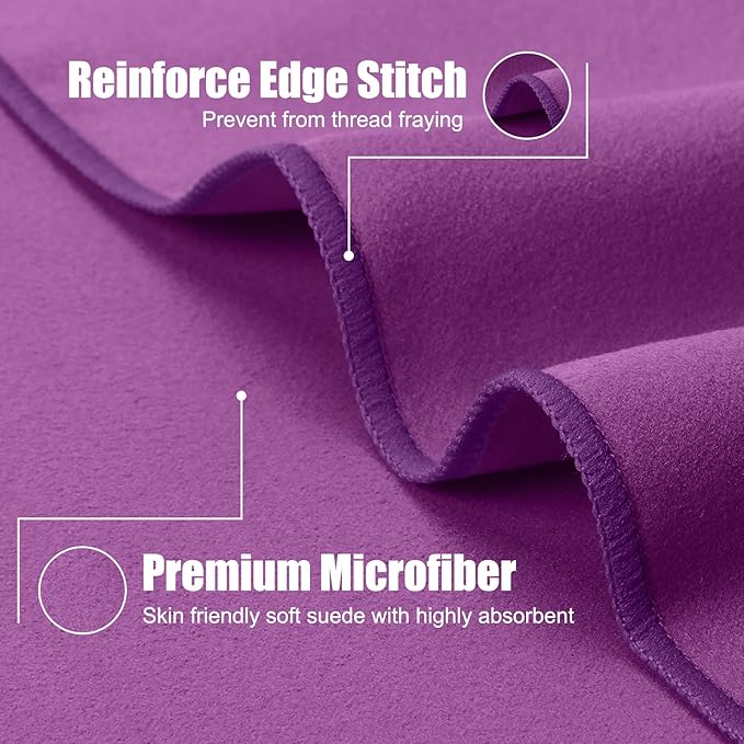 Quick Dry Travel Towel, 3 Sizes 1 Pack Camping Microfiber Towel, Lightweight Fast Drying Towels Set 60"x30", 30"x15", 15"x15" w/Bag for Gym, Beach, Hiking, Swimming, Purple