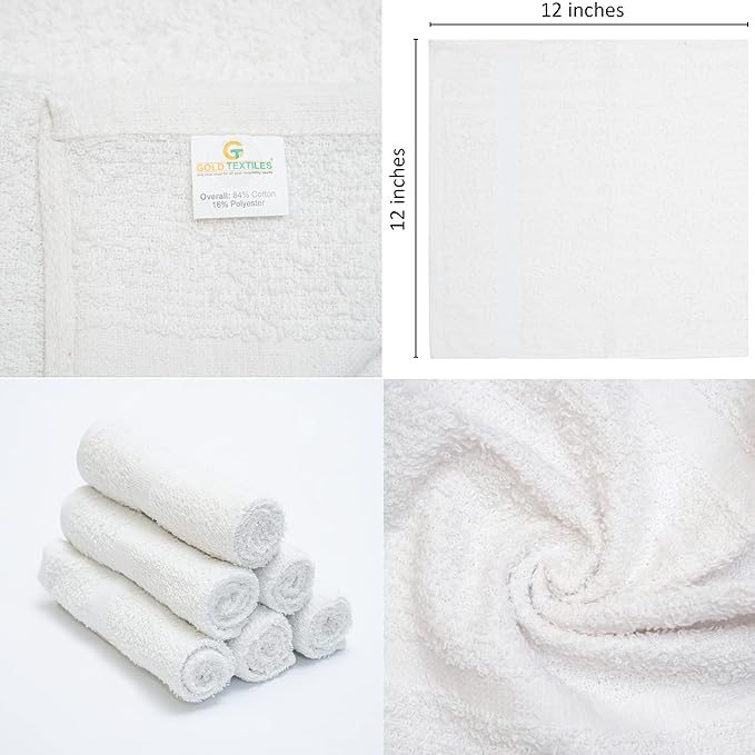 GOLD TEXTILES 480 Pack Economy White Washcloths Set (12x12 inches) - Cotton Blend Commercial Grade Cleaning Rags, Quick Drying & Soft Face Cloths, Fingertip Towels for Bathroom, Spa, Gym, and Kitchen